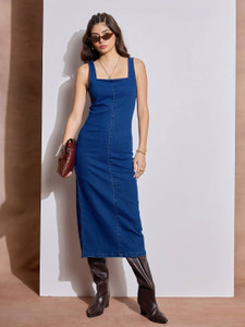 SASSAFRAS Women Bodycon Dark Blue Below Knee Dress