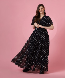 Sheetal Associates Women Fit and Flare Black Maxi/Full Length Dress