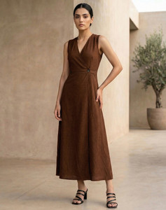 Selvia Women A-line Brown Maxi/Full Length Dress