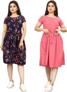 fashionwrld Women Fit and Flare Multicolor Knee Length Dress