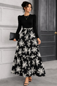 OnTech Women Maxi Black, White Full Length Dress