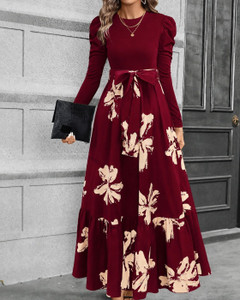 JENKRA Women Fit and Flare Maroon Maxi/Full Length Dress