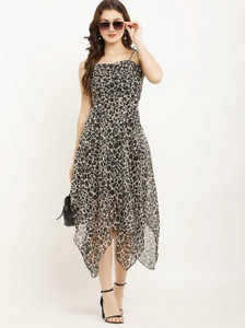 Miranga Women High Low Multicolor Midi/Calf Length Dress