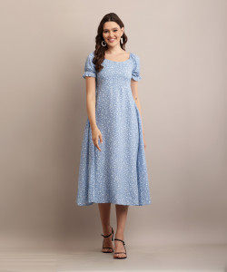 bright nex Women Fit and Flare Multicolor Below Knee Dress