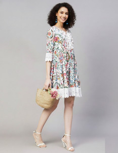 Blouse House Women A-line White Knee Length Dress