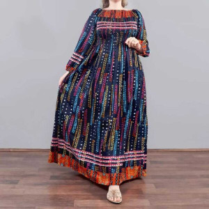 ukal Women Fit and Flare Dark Blue Maxi/Full Length Dress