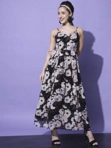 SLENOR Women Fit and Flare Multicolor Maxi/Full Length Dress