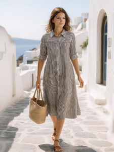 Nautiful Women Shirt Black, White Below Knee Dress