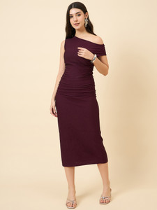 AAYU Women Bodycon Purple Midi/Calf Length Dress