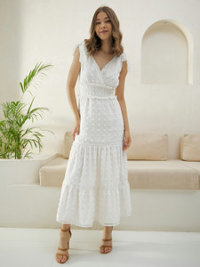 Berrylush Women Fit and Flare White Midi/Calf Length Dress