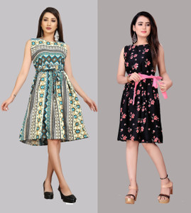 Hiral Creation Women Fit and Flare Black Knee Length Dress