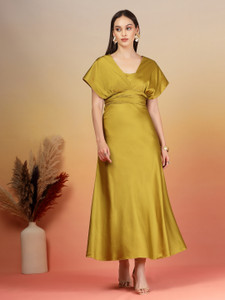 AAYU Women Maxi Light Green Full Length Dress