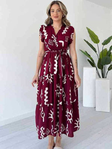 SPYCLASSY Women Gathered Maroon Maxi/Full Length Dress