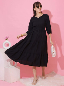 Sheetal Associates Women Fit and Flare Black Midi/Calf Length Dress