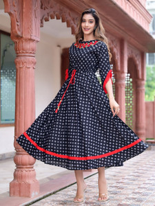 Yash Gallery Women Ethnic Dress Black Midi/Calf Length Dress