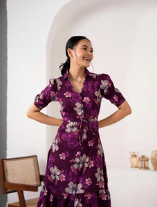 AASK Women Fit and Flare Purple Knee Length Dress
