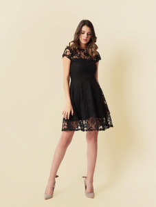 Miss Chase Women Fit and Flare Black Above Knee/Mid Thigh Length Dress