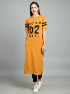 AAYU Women T Shirt Yellow Maxi/Full Length Dress