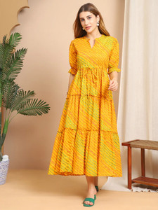 BLUERTONE Women Maxi Yellow Full Length Dress