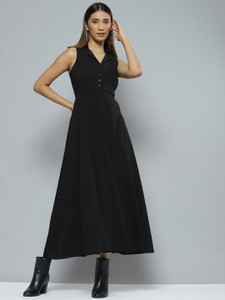 DENNISON Women Fit and Flare Black Maxi/Full Length Dress