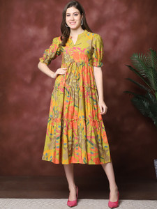 Claura Women Maxi Multicolor Knee Length Dress