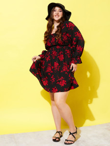 Berrylush Curve Women A-line Black, Red Mini/Short Dress