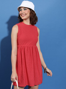 Tokyo Talkies Women Fit and Flare Red Above Knee/Mid Thigh Length Dress