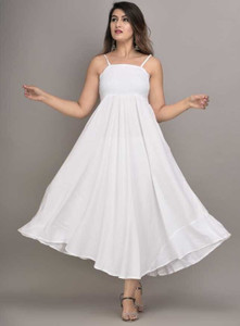 MEWEAR Women Fit and Flare White Midi/Calf Length Dress