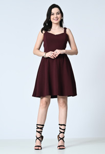 OWL MINK Women Fit and Flare Maroon Knee Length Dress