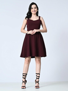 OWL MINK Women Fit and Flare Maroon Knee Length Dress