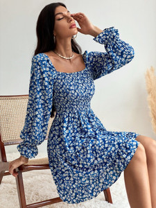 Sheetal Associates Women Fit and Flare Blue, White Above Knee/Mid Thigh Length Dress