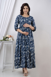 Henal Women Fit and Flare Blue Maxi/Full Length Dress