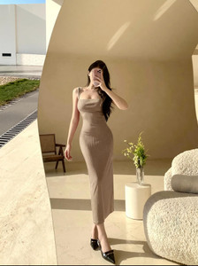 SPIVOZ Women Bodycon Gold Below Knee Dress
