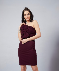 ATHENA Women Bodycon Maroon Below Knee Dress