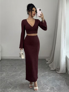 SANEPI Women Two Piece Dress Maroon Maxi/Full Length Dress