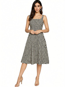 STYCENT Women A-line White, Black Knee Length Dress