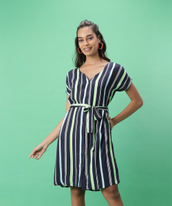 The Indian Garage Co. -Freehand Women Shirt Blue Knee Length Dress