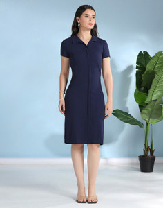 Selvia Women A-line Dark Blue Knee Length Dress