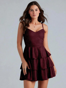 ADDYVERO Women Fit and Flare Maroon Above Knee/Mid Thigh Length Dress