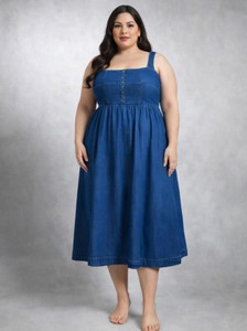 Preppo Women A-line Blue Midi/Calf Length Dress