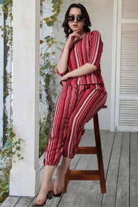 POPWINGS Women Two Piece Dress Red, Maroon, White Maxi/Full Length Dress