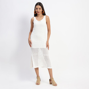 MADAME Women Bodycon White Midi/Calf Length Dress