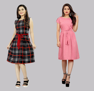 Hiral Creation Women A-line Black, Pink Knee Length Dress