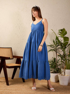 SASSAFRAS Women Maxi Blue Full Length Dress
