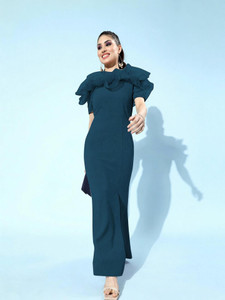 feuty Women Maxi Blue Full Length Dress