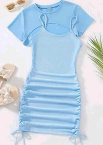 SRK COLLECTION Women Two Piece Dress Light Blue Above Knee/Mid Thigh Length Dress