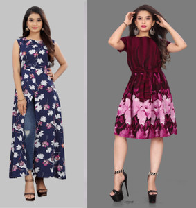 Hiral Creation Women Fit and Flare Blue Knee Length Dress