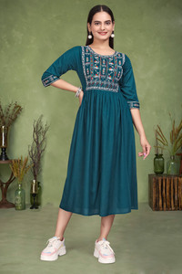 NIXKFELLA Women Fit and Flare Multicolor Midi/Calf Length Dress