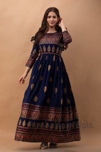 PURSHOTTAM WALA Women Fit and Flare Blue Ankle Length Dress