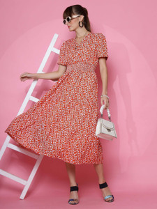Honky Tonky Women Fit and Flare Red Midi/Calf Length Dress